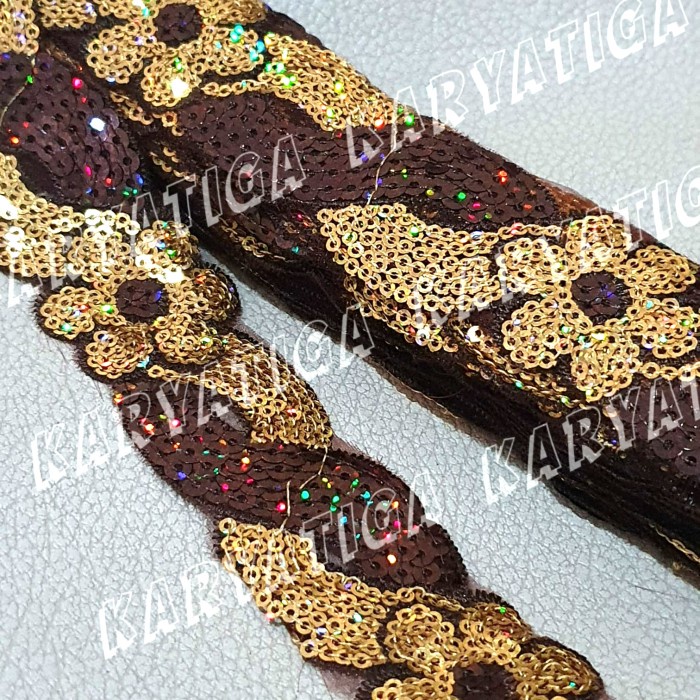 Renda India 4062 Full Payet - Coklat Tua (15 Yard)