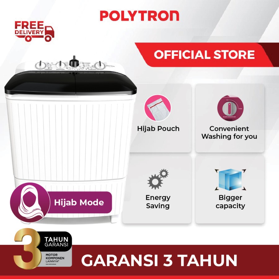 POLYTRON PWM 1082 Mesin Cuci 2 Tabung Primadona Samba Hijab 10 Kg