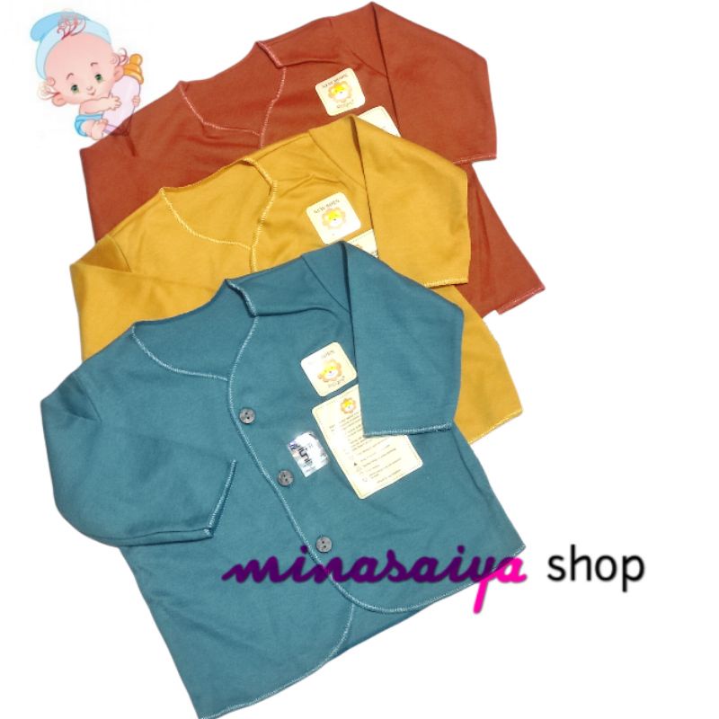 RIDGES 3 pcs Baju Bayi Baru Lahir SNI Lengan Panjang Newborn Kancing Depan Print Warna dan Polos