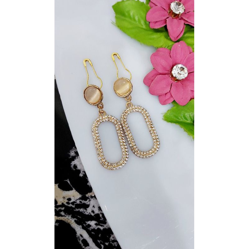 A197 Anting hijab juntai oval full diamond gold