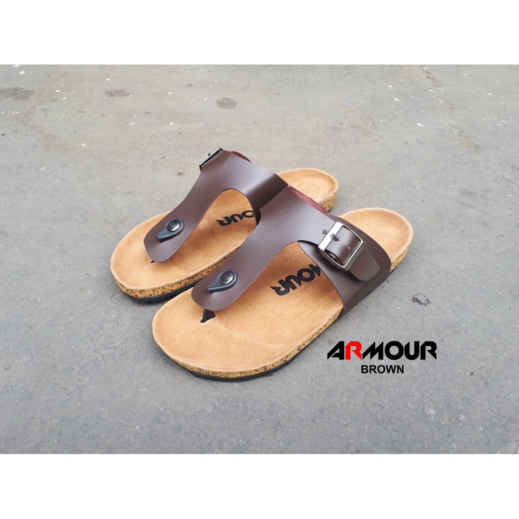 Sandal Pria Casual Kulit Armour Brown