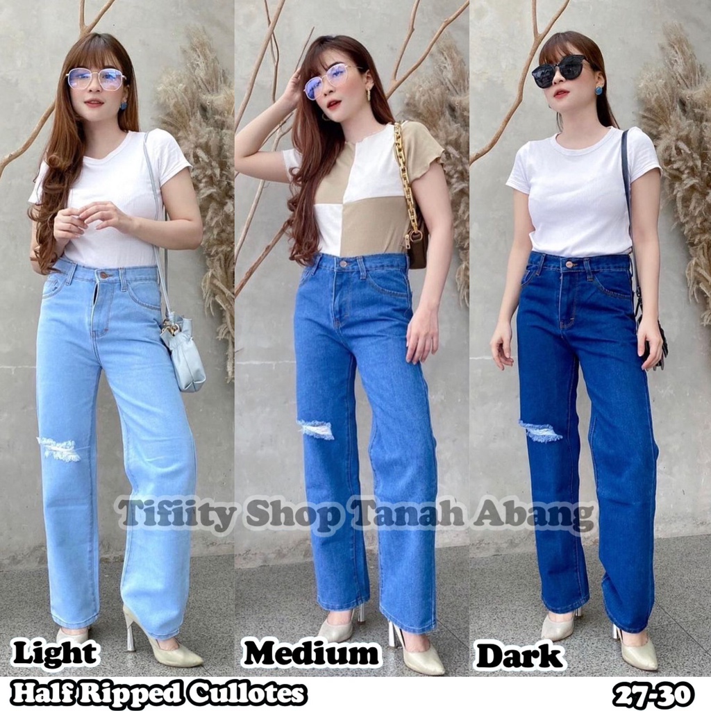 TRIVELA - Half Ripped Cullotes /  Kulot Sobek Lapis / Kulot Jeans Ripped / Laurent
