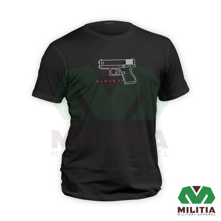 Kaos Katun combed 30s Pistol Glock 43 Hitam