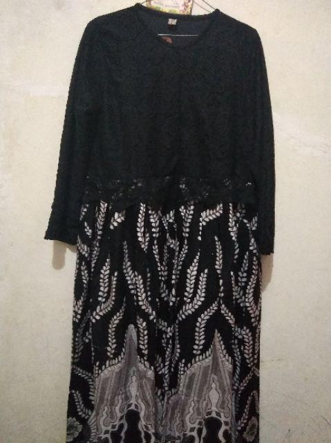 Maxi Cardi Brocade Latifa Gamis Brukat Mix Katun Batik Solonan Dress Batik Brukat Modern