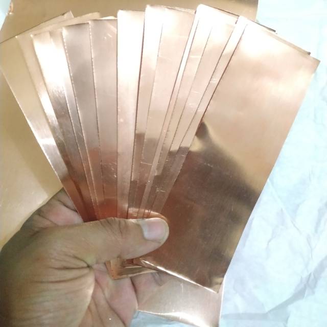 Lempengan plat lembaran tembaga murni ukuran 5cm x 15cm tebal 0.5mm