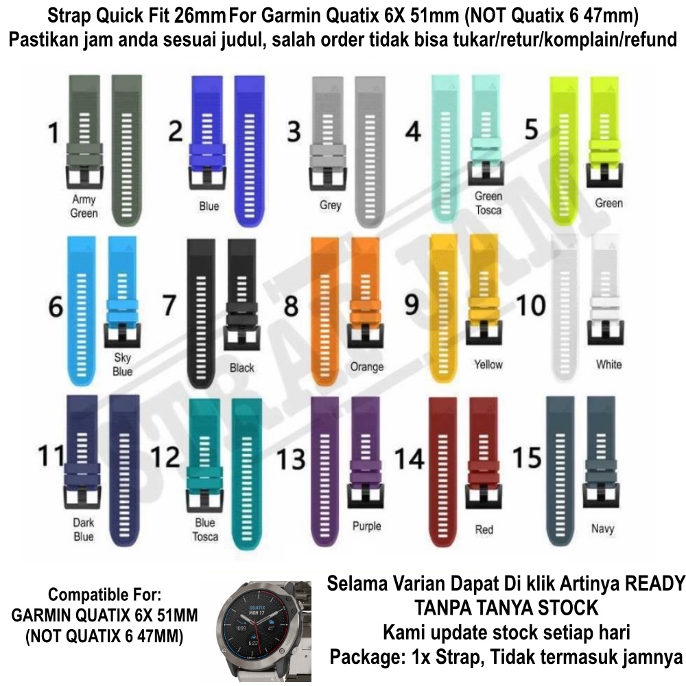 MF5X Tali Jam Garmin Quatix 6X 51mm - Strap 26mm Quick Fit Silikon Rubber