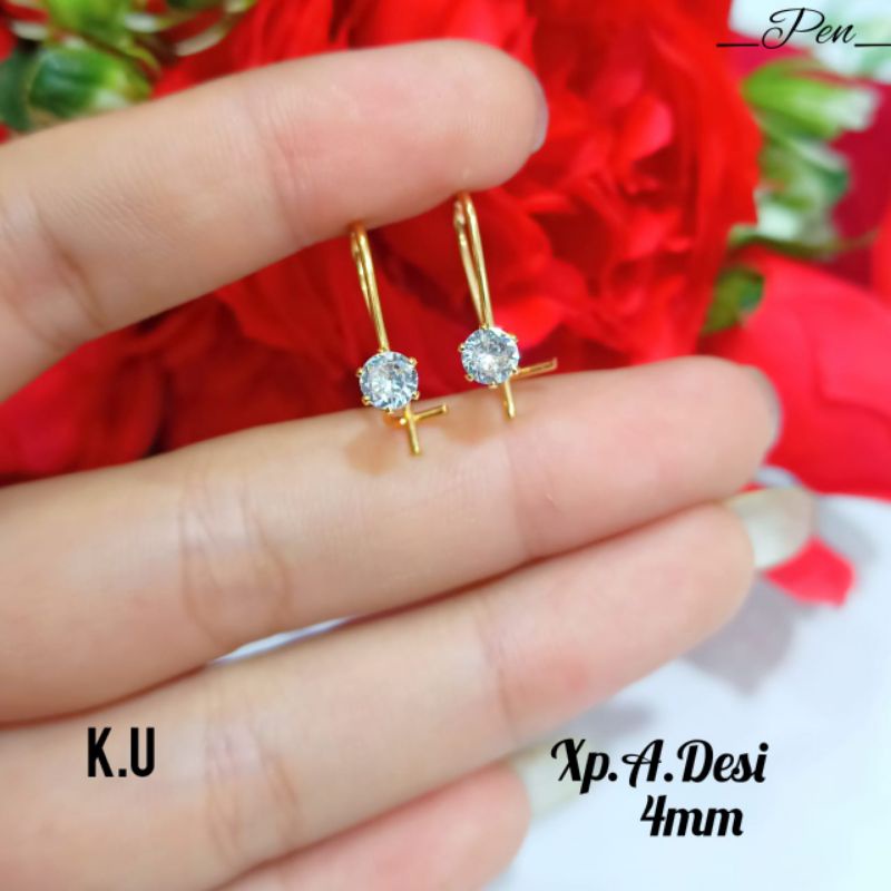 anting Desi Gold&amp;Silver permata putih,tidak karat *COD*