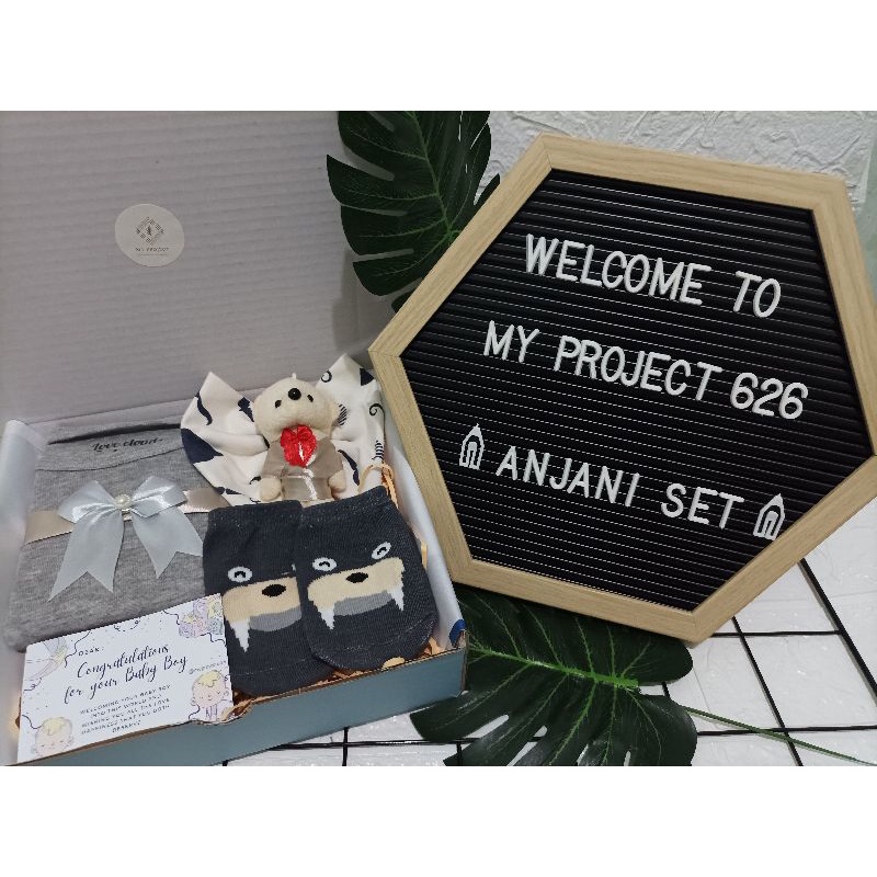 ANJANI SET | BABY HAMPERS BAYI GIFT KADO SET | PAKET LAHIRAN BAYI LAKI - LAKI PEREMPUAN UNISEX-GREY