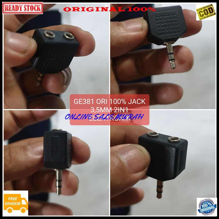 G381 3,5mm mm 2in1 spliter konektor splitter aux mic mik conektor audio acc handphone hp jek jack microphone laptop komputer smule multi original cewe akai akay cowo adapter sambungan sound extension penyambung suara headset headphone converter male canon