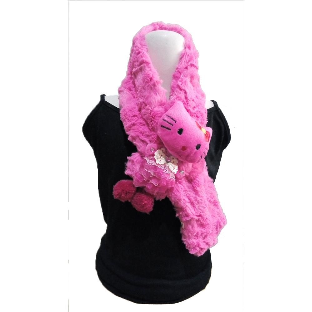 Syal Anak Bulu Aplikasi Boneka Kucing - Biru/Pink/Baby Pink/BW/Orange