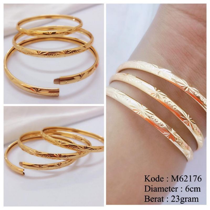 Gelang Keroncong Isi 3 &amp; 6 pcs Gelang Tumpuk bukaan samping  Lapis Emas