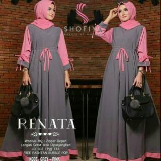 Renata Dress muslim/Busui Resleting Depan/Tanpa Hijab/bisa Cod-7
