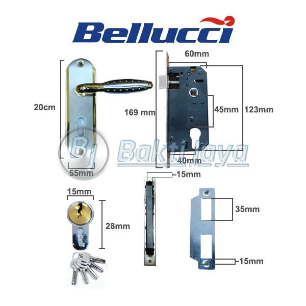 1 Set Kunci Pintu Tanggung BELLUCI Colorado GOLD