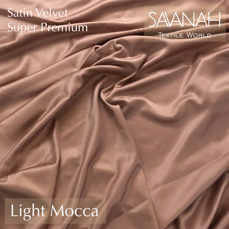 1 meter Kain Satin Velvet SUPER PREMIUM / Sateen Velvet Premium Dress hijab Gamis PASTEL-Light Mocca
