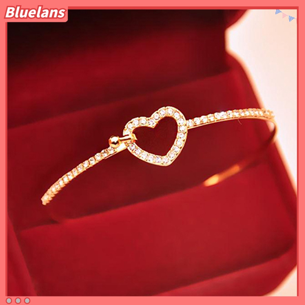 Bluelans Slim Bangle Love Heart Charm Luxury Golden Crystal Rhinestone Bracelet Slim Bangle for Women