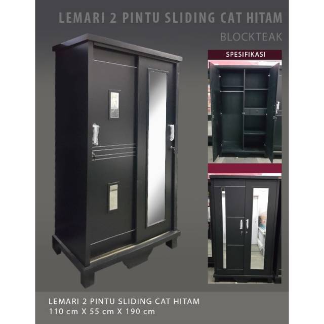 Lemari Pakaian Baju Sliding Blockteak Cat Hitam Shopee Lemari Pakaian Baju Sliding Blockteak Cat Hitam Shopee