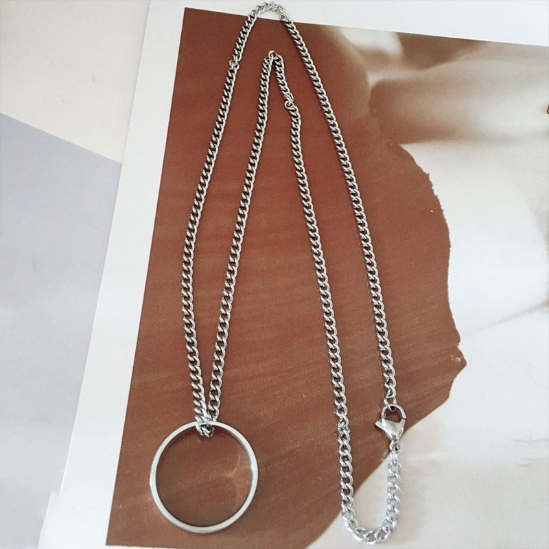 Kalung Rantai Dengan Liontin Lingkaran Simple Gaya Hip Hop Untuk Pria / Wanita