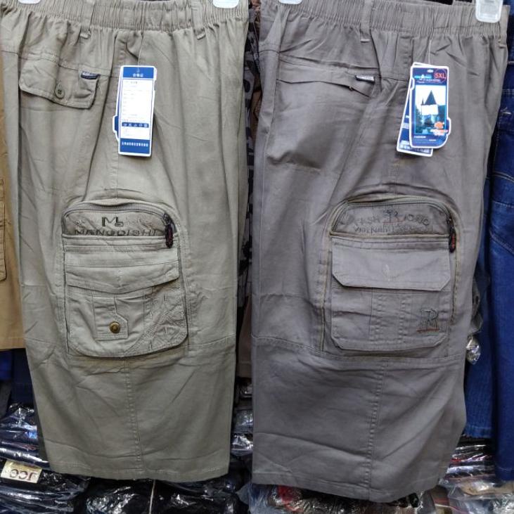 Terbaru.. celana pendek pria cargo (kantong banyak) pinggang karet 7/8 import,