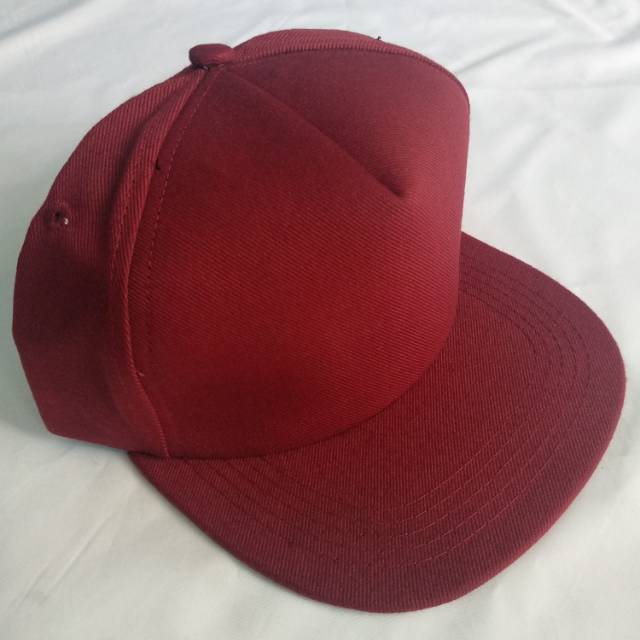 topi snapback kain polos warna maroon datar bahan rafel denim