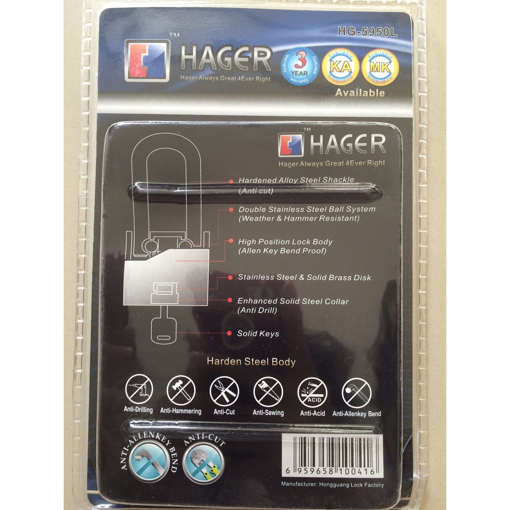 Gembok Hager Lock Standard Long 50mm HG-5950L