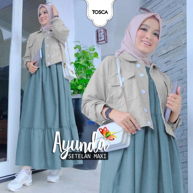 SET MAXY AYUNDA 2IN1, MOSCREPE, GAMIS HIJAB MUSLIM, DRESS MAXY, SETELAN