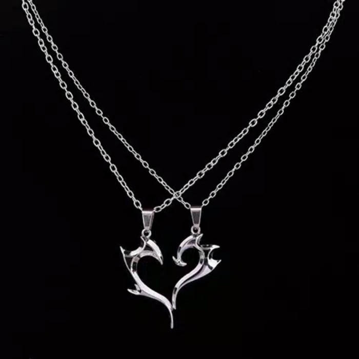 [2 pcs] Kalung Pria & Wanita (Pasangan/Couple) Liontin Hati Perak