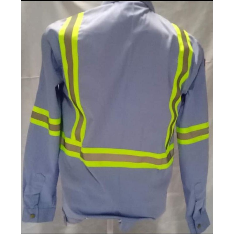 RESLETING BAJU SAFETY BIRU LANGIT TELUR ASIN SCOTLIGT HIJAU BERLOGO K3 BENDERA