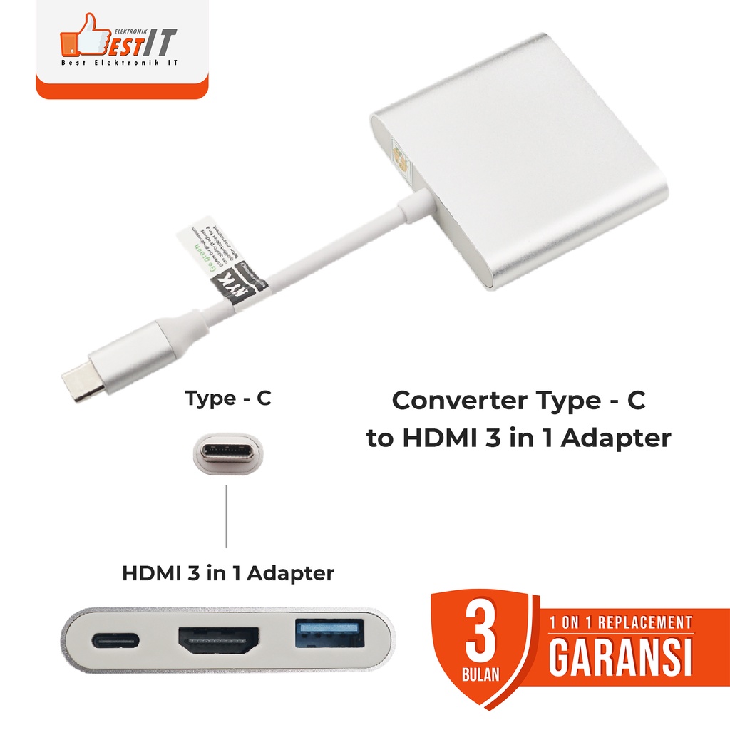 Converter Adapter 3 in 1 USB 3.0 Type C to HDMI 4K NYK