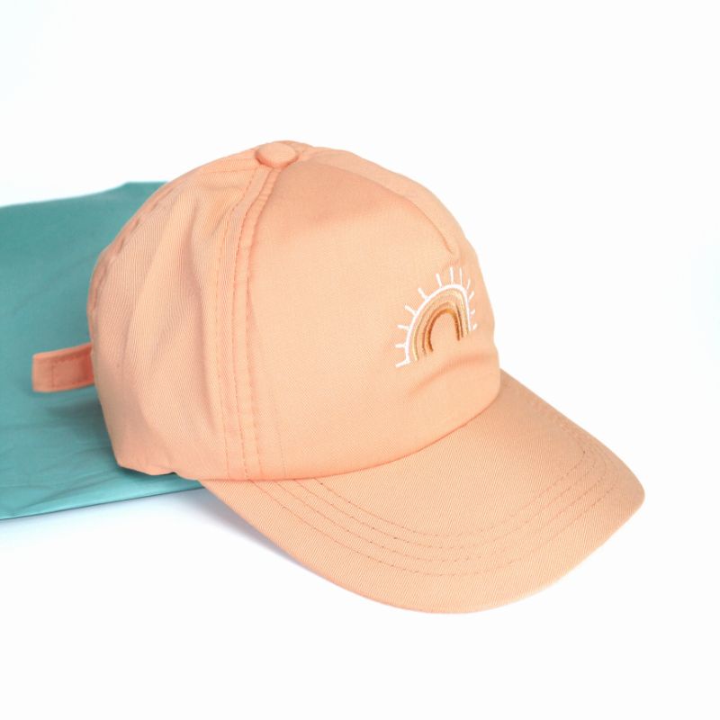 RUFFIN HAT - Topi Anak Baseball Snapback Karakter Cewek Cowok Laki Perempuan Korea Lucu Murah Bordir-Salmon