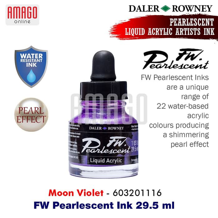 DALER-ROWNEY - Fw Pearlescent Ink 29.5 ml - Liquid Acrylic Artists Ink - Moon Violet - 603201116
