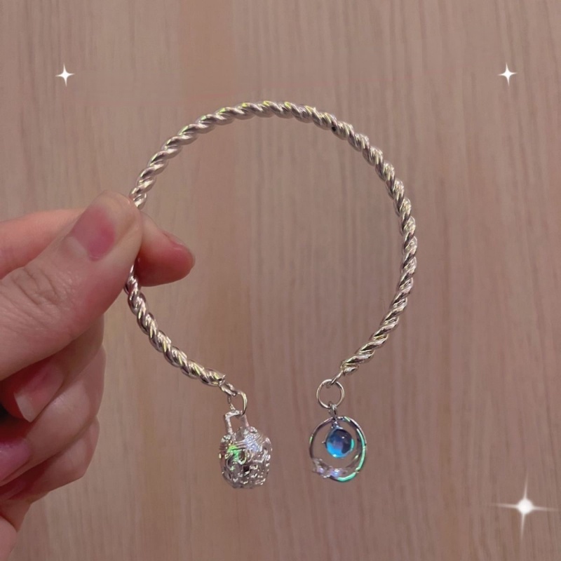 Gelang Tangan Silver Wanita Desain Kupu-Kupu Biru Gaya China Korea