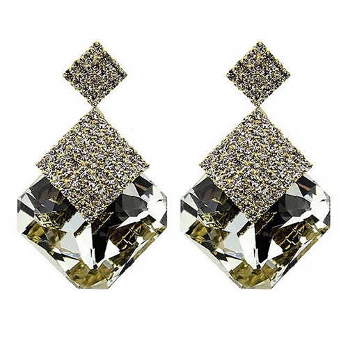 Hu Hu Hu Hu Hu Alat Bantu Pasang Kacamata♡ Anting Tusuk Gantung Bentuk Kotak Besar Hias Berlian Imitasi Untuk Wanita