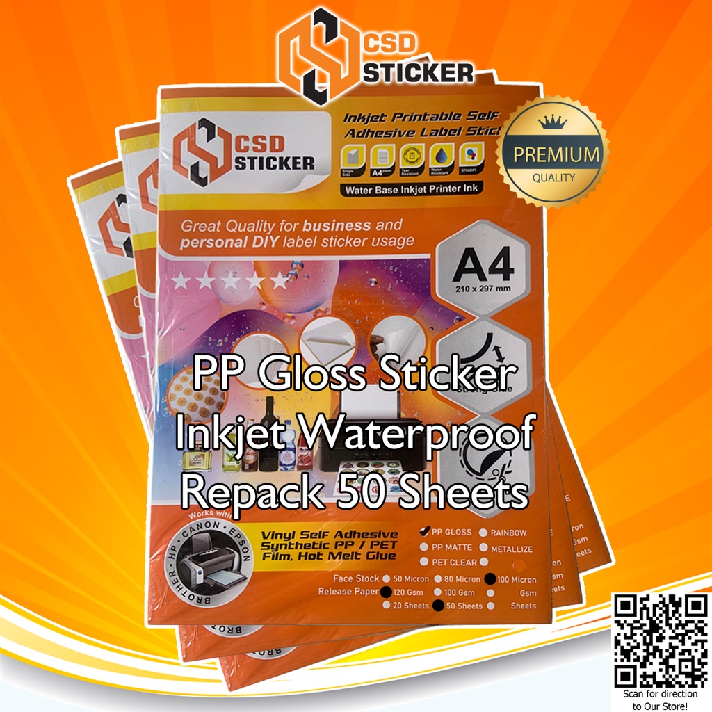 CSD Sticker Vinyl Print Inkjet A4 Waterproof Stiker Plastik Anti Air Repack 50