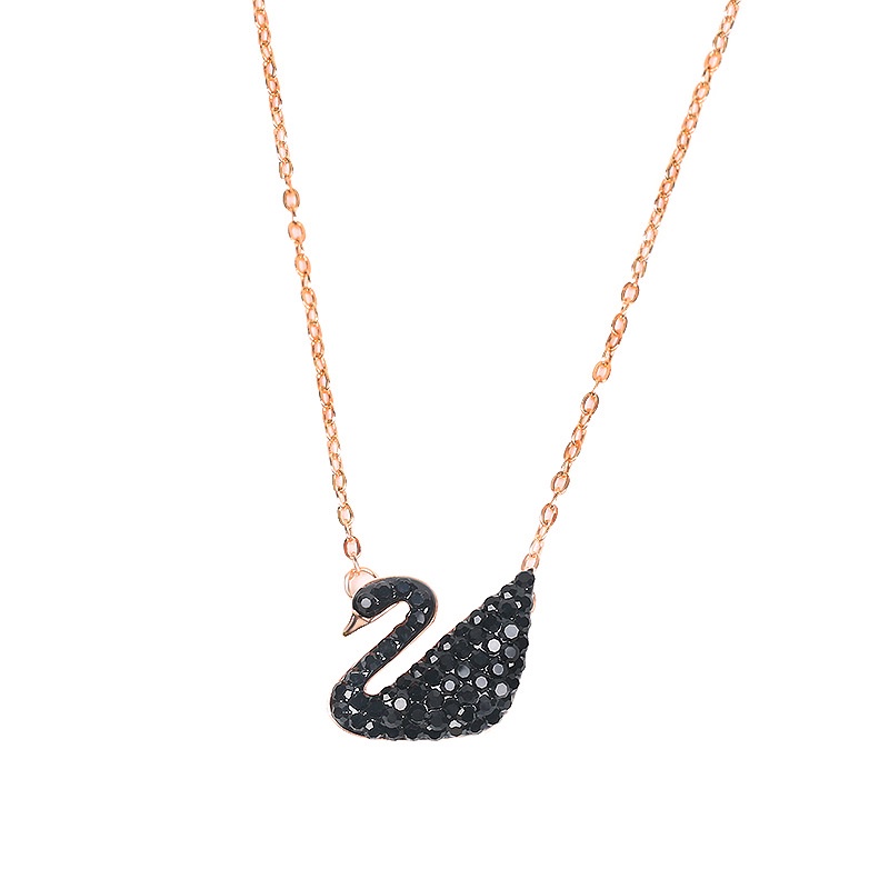 [Ready Stock]Fashion S925 Silver-Plated Rose Gold Black Swan Necklace