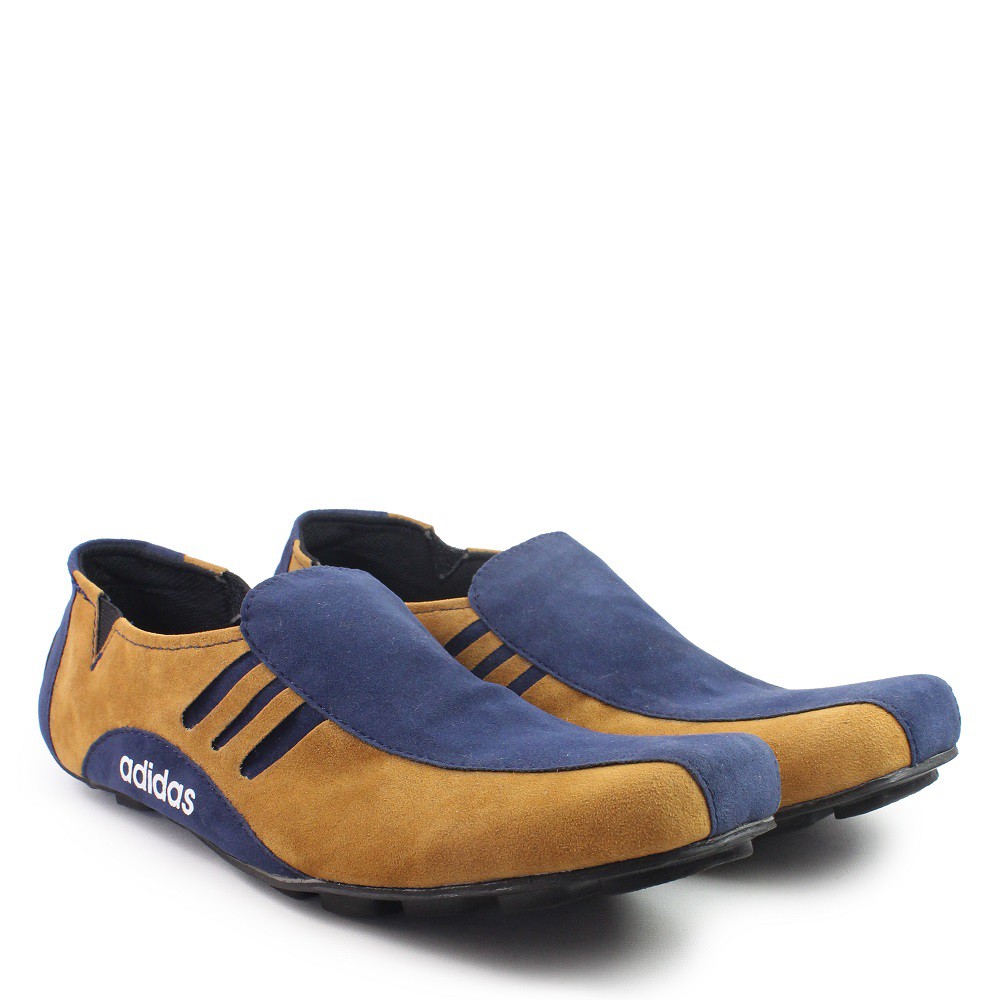 BARU!! Sepatu Selop Pria Adidas Neymar Navy Tan Moccasin Suede Formal Kasual Kerja Cowok Keren