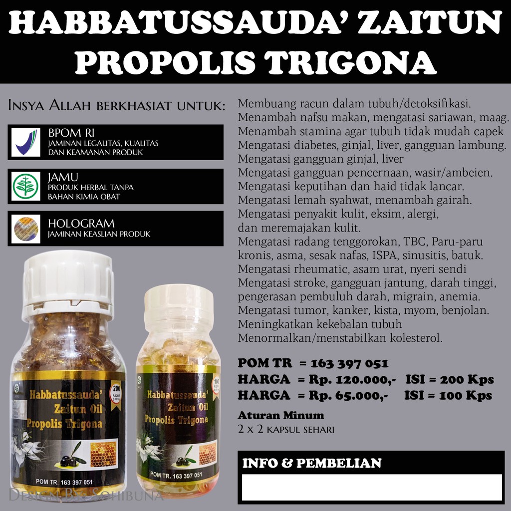 Bpom Habbatussauda Zaitun Oil Propolis Trigona 100 Original Indonesia