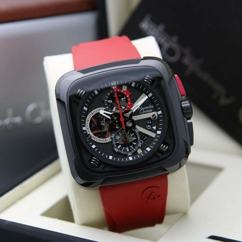 Jam Tangan Alexander Christie Pria Black Red ac6577 Original