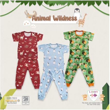 Libby baby boy Animal wildness setelan baju anak lengan pendek dan celana panjang Size S,M,L,XL,XXL