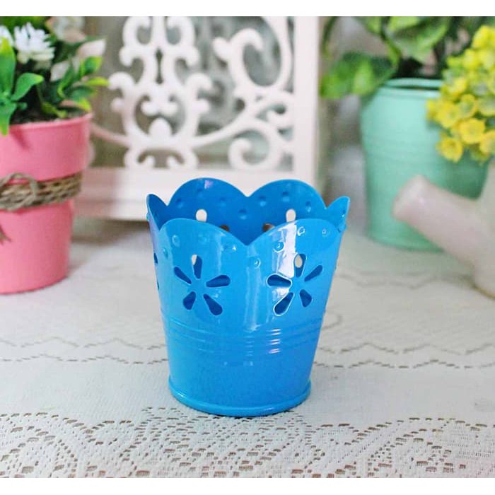 vas bunga hias ember tin can shabby chic / bucket artificial KECIL B2