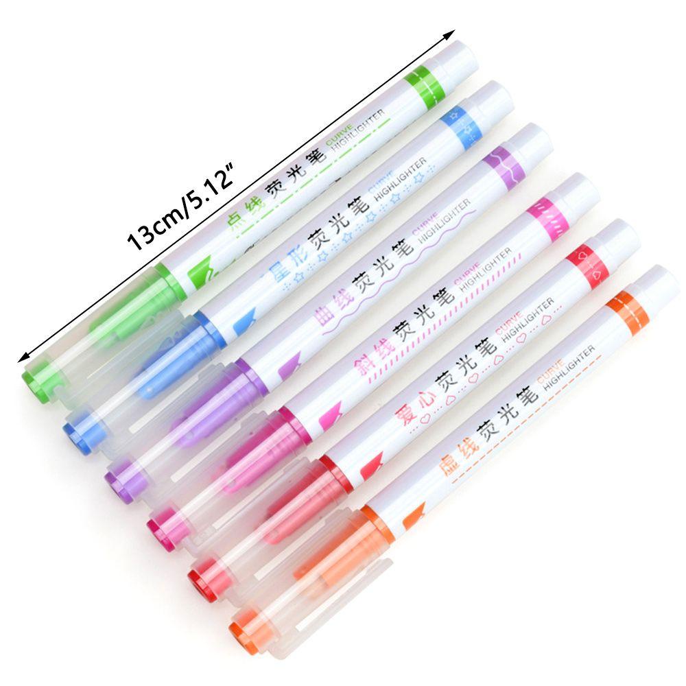 Preva 6Pcs Curve Stabilo Pen Art Stationery Graffiti Berbentuk Bunga Curve Line Terintegrasi Stabilo Warna