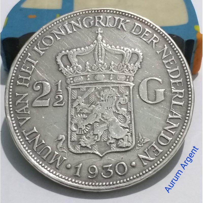 SWILH2.5G-38.. 1 PC KOIN PERAK KUNO ASLI 2.5 GULDEN WILHELMINA TH 1930. -- SILVER COIN --