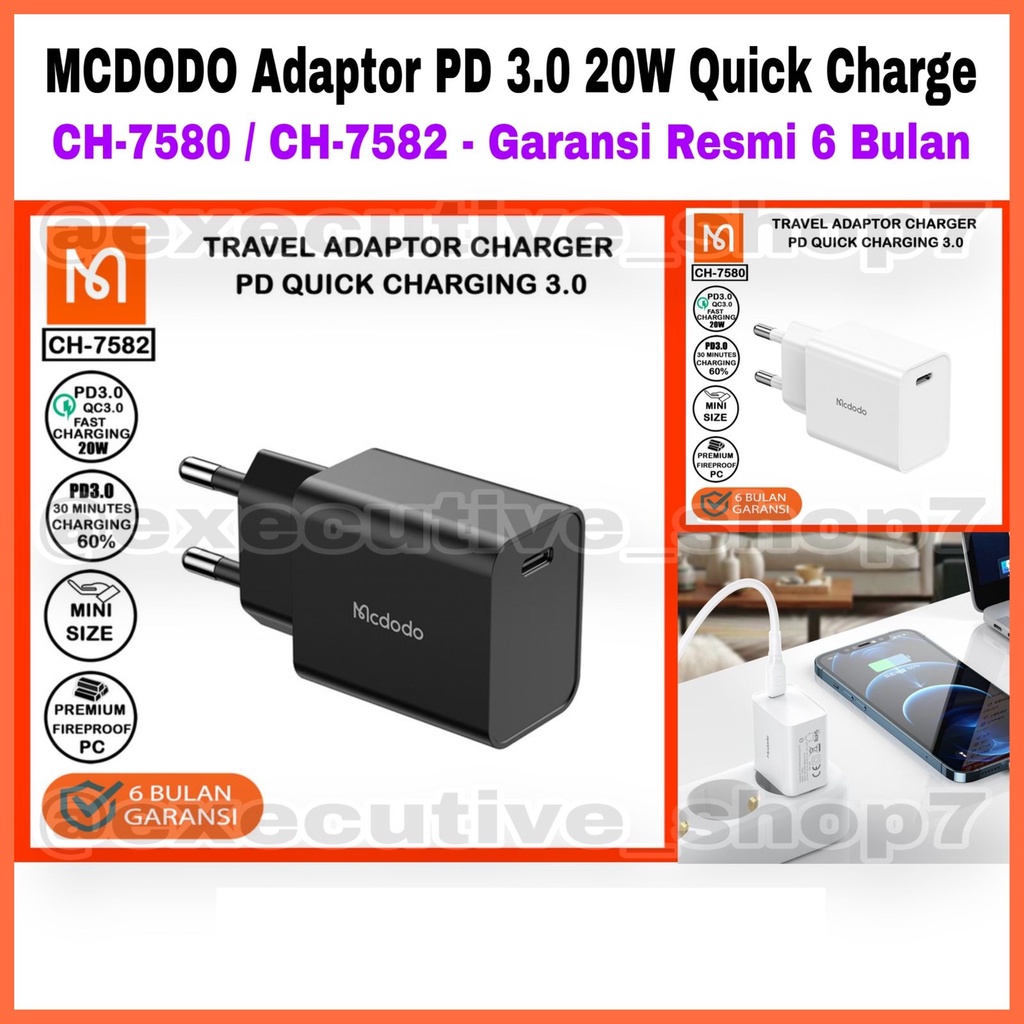 MCDODO Adaptor PD 3.0 20W Quick Charge - CH-7580 / CH-7582 - Garansi Resmi 6 Bulan