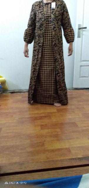 Gamis Cardi Lawasan Coklat Batik Layer Batik Layer Cardi Modern Long Seragam Pesta Muslim Kondangan