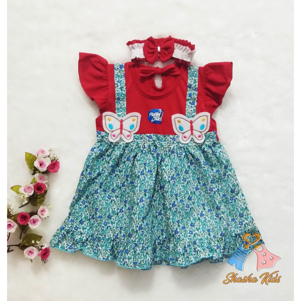 [S-020] Baju Bayi Perempuan/Dress Bayi  Perempuan Planet Kids Kupu-kupu   Murah   0-6bln Bonus BANDANA