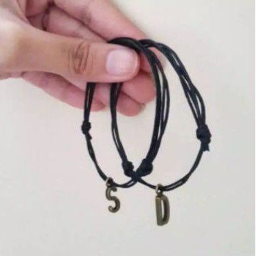 27 Warna Gelang Inisial Nama Huruf Gantung Bronze Tali Kulit 2 Layer