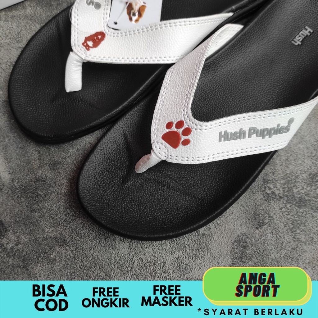 SANDAL HUSH PUPPIES JEPIT PRIA HITAM PUTIH PREMIUM / SENDAL DISTRO JEPIT KANTORAN SANTAI / SANDAL COWOK JEPIT DEWASA KEREN TERMURAH