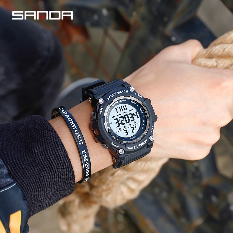 SANDA 2016 Jam Tangan Pria Digital Sport Shockproof Tali Rubber Anti air WATCHKITE WKOS