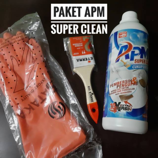 Paket APM Super Clean yang terdiri dari kuas dan sarung tangan karet