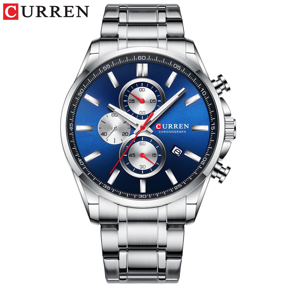 

Jam Tangan Pria Curren Men'S Quartz Watch Fashion 3 Dial Sports Stainless Steel Watch + Box