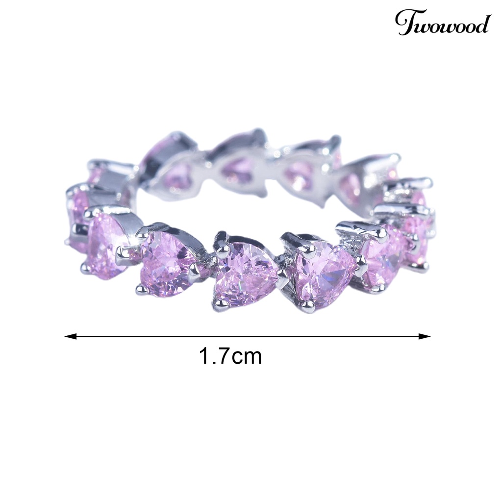 Twowood Finger Ring Heart Shape Rhinestones Women Adjustable Fine Workmanship Ring for Dating